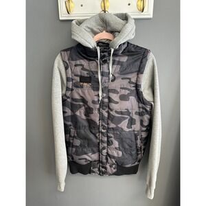 FOX Racing Camo Hoodie Jacket Sz S Mens Gray Logo Streetwear MX Moto Puffer